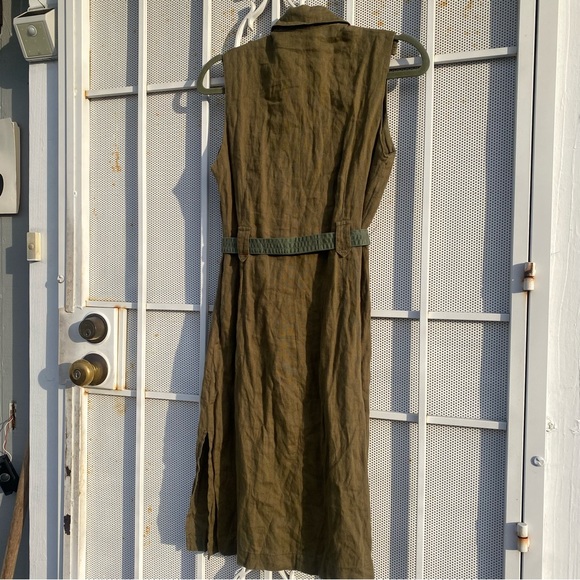 Bye women’s size S linen button front belted waist sleeveless army dress - Picture 2 of 12